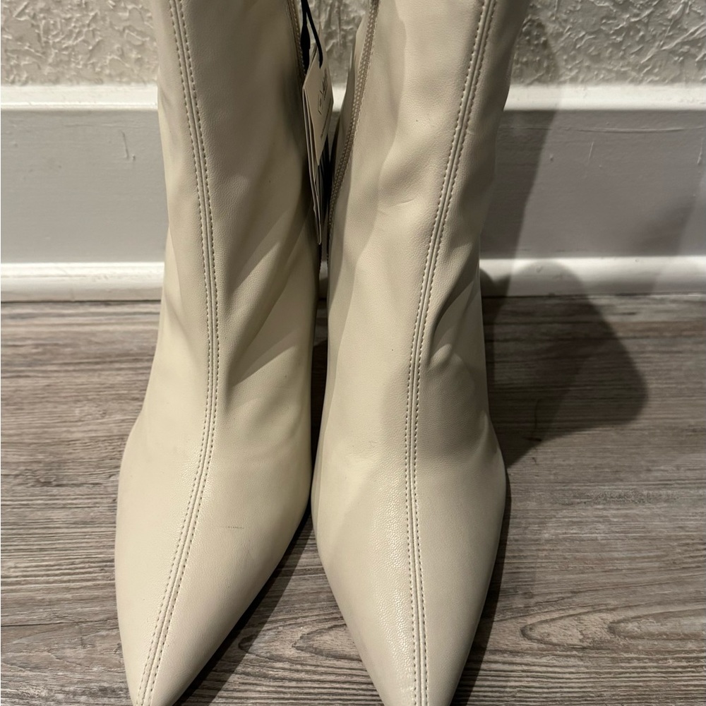 Cream leather ankle boots